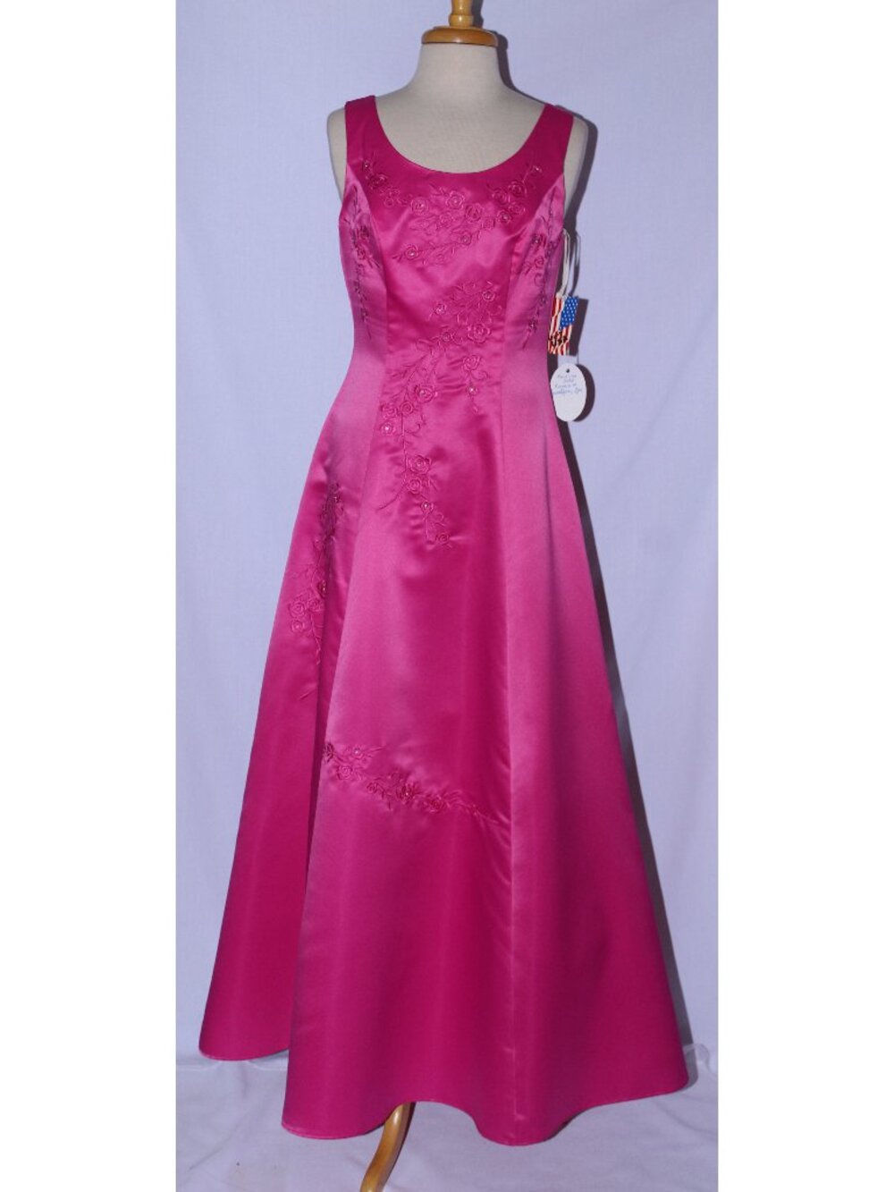 Poly USA #2680 Long Satin Bridesmaid Dress With Embroidery-Size 5X-FUCHSIA-NWT